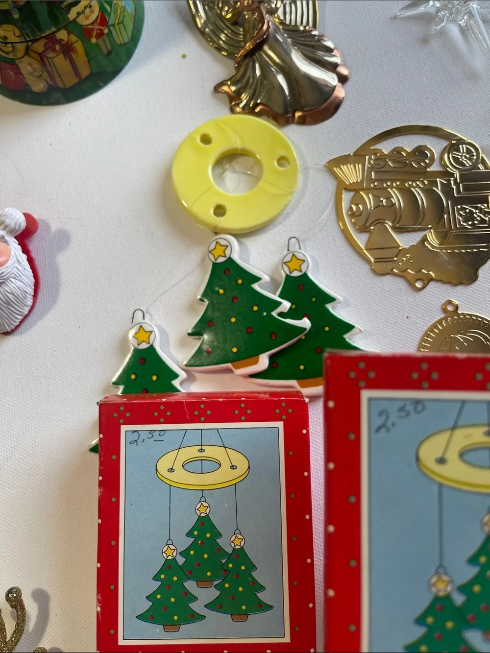 Vintage Christmas Decorations. Santa, Reindeer, candle, coasters stars